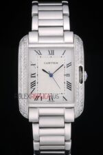 Cartier replica tank francaise acciaio white dial diamond imitazione replica orologio copia 4us070 - immagine 3