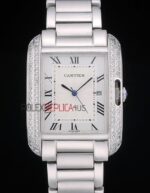 Cartier replica tank francaise acciaio white dial diamond imitazione replica orologio copia 4us070