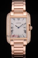 Cartier replica tank francaise full rose gold diamond imitazione replica orologio copia 4us072 - immagine 4