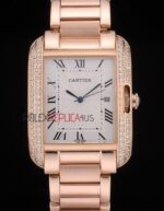 Cartier replica tank francaise full rose gold diamond imitazione replica orologio copia 4us072 - immagine 3