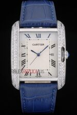 Cartier replica tank francaise acciaio diamond blue dial imitazione replica orologio copia 4us077 - immagine 4