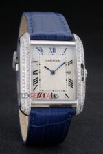 Cartier replica tank francaise acciaio diamond blue dial imitazione replica orologio copia 4us077 - immagine 3