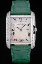 Cartier replica tank francaise acciaio diamond green dial imitazione replica orologio copia 4us078 - immagine 3