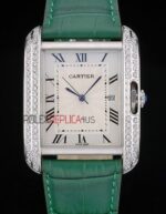 Cartier replica tank francaise acciaio diamond green dial imitazione replica orologio copia 4us078 - immagine 4