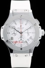 Hublot replica big bang chrono acciaio white dial strip rubber orologio replica copia 4us317 - immagine 4