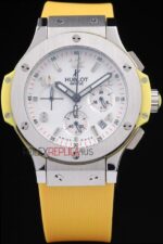 Hublot replica big bang chrono acciaio yellow strip rubber orologio replica copia 4us318 - immagine 3