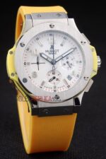Hublot replica big bang chrono acciaio yellow strip rubber orologio replica copia 4us318 - immagine 4