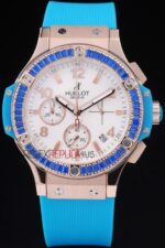 Hublot replica big bang chrono lady rose gold celeste strip rubber orologio replica copia 4us330 - immagine 3