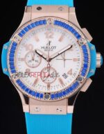Hublot replica big bang chrono lady rose gold celeste strip rubber orologio replica copia 4us330