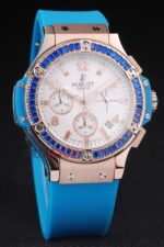 Hublot replica big bang chrono lady rose gold celeste strip rubber orologio replica copia 4us330 - immagine 4