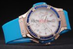 Hublot replica big bang chrono lady rose gold celeste strip rubber orologio replica copia 4us330 - immagine 5