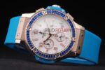 Hublot replica big bang chrono lady rose gold celeste strip rubber orologio replica copia 4us330 - immagine 6