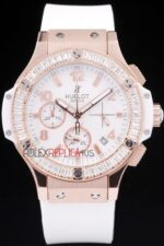 Hublot replica big bang chrono lady rose gold white dial strip rubber orologio replica copia 4us331 - immagine 4