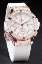 Hublot replica big bang chrono lady rose gold white dial strip rubber orologio replica copia 4us331 - immagine 3
