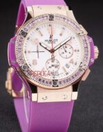 Hublot replica big bang chrono lady rose gold viola strip rubber orologio replica copia 4us332 - immagine 3