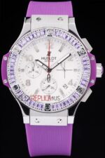 Hublot replica big bang chrono lady rose gold viola strip rubber orologio replica copia 4us332 - immagine 4