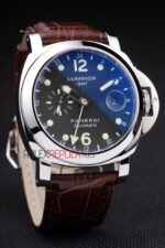 Panerai replica luminor marina GMT strip leather orologio copia imitazione 4us379 - immagine 3