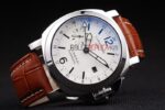 Panerai replica luminor marina GMT white dial strip leather orologio copia imitazione 4us380 - immagine 5