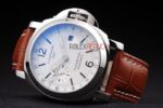 Panerai replica luminor marina GMT white dial strip leather orologio copia imitazione 4us380 - immagine 4