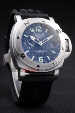 Panerai replica luminor marina GMT blue dial strip rubber orologio copia imitazione 4us382 - immagine 3