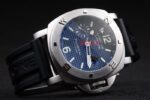 Panerai replica luminor marina GMT blue dial strip rubber orologio copia imitazione 4us382 - immagine 4