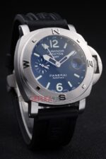 Panerai replica luminor marina GMT blue dial strip rubber orologio copia imitazione 4us383 - immagine 3