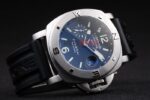 Panerai replica luminor marina GMT blue dial strip rubber orologio copia imitazione 4us383 - immagine 4
