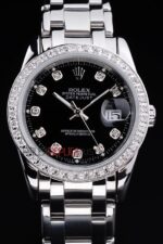 Rolex replica datejust acciaio full brillantini black dial jubilèè orologio replica copia imitazione 4us402 - immagine 3