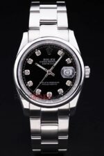 Rolex replica datejust acciaio black brillantini oyster ghiera liscia orologio replica copia imitazione 4us403 - immagine 3