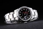 Rolex replica datejust acciaio black brillantini oyster ghiera liscia orologio replica copia imitazione 4us403 - immagine 6