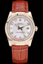 Rolex replica datejust rose gold argentèè arab strip leather orologio replica copia imitazione 4us424 - immagine 3