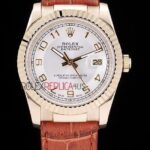 Rolex replica datejust rose gold argentèè arab strip leather orologio replica copia imitazione 4us424