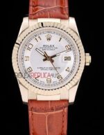 Rolex replica datejust rose gold argentèè arab strip leather orologio replica copia imitazione 4us424