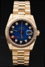 Rolex replica datejust gold blue brillantini jubilèè orologio replica copia imitazione 4us438 - immagine 3