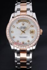 Rolex replica daydate pearlmaster acciaio rose gold white brillantini orologio replica copia imitazione 4us442 - immagine 3
