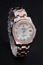 Rolex replica daydate pearlmaster acciaio rose gold white brillantini orologio replica copia imitazione 4us442 - immagine 4