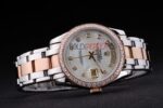 Rolex replica daydate pearlmaster acciaio rose gold white brillantini orologio replica copia imitazione 4us442 - immagine 5