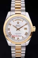 Rolex replica daydate acciaio oro white roman orologio replica copia imitazione 4us444 - immagine 3