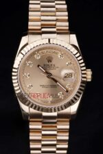 Rolex replica daydate oro giallo brillantini orologio replica copia imitazione 4us445 - immagine 3