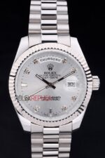 Rolex replica daydate acciaio argentèè brillantini orologio replica copia imitazione 4us448 - immagine 3