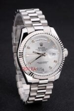 Rolex replica daydate acciaio argentèè brillantini orologio replica copia imitazione 4us448 - immagine 4