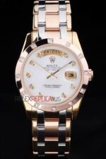 Rolex replica daydate pearlmaster acciaio oro white brillantini orologio replica copia imitazione 4us450 - immagine 3