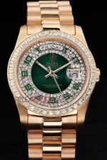Rolex replica daydate full brillantini SARU green arab orologio replica copia imitazione 4us452 - immagine 3