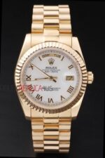 Rolex replica daydate oro giallo white roman orologio replica copia imitazione 4us458 - immagine 3