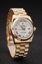 Rolex replica daydate oro giallo white roman orologio replica copia imitazione 4us458 - immagine 4