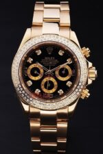 Rolex replica daytona oro giallo full brillantini black dial orologio replica copia imitazione 4us468 - immagine 3