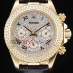 Rolex replica daytona oro giallo SARU full brillantini strip leather orologio replica copia imitazione 4us475