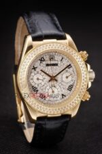Rolex replica daytona oro giallo SARU full brillantini strip leather orologio replica copia imitazione 4us475 - immagine 4
