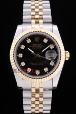 Rolex replica datejust acciaio oro black brillantini jubilèè orologio replica copia imitazione 4us479 - immagine 3