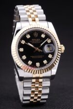 Rolex replica datejust acciaio oro black brillantini jubilèè orologio replica copia imitazione 4us479 - immagine 4